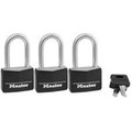 Master Lock Master Lock 141TRILF 1.56 In. Solid Brass Padlock; Black Cover; 3 Pack 3061355
